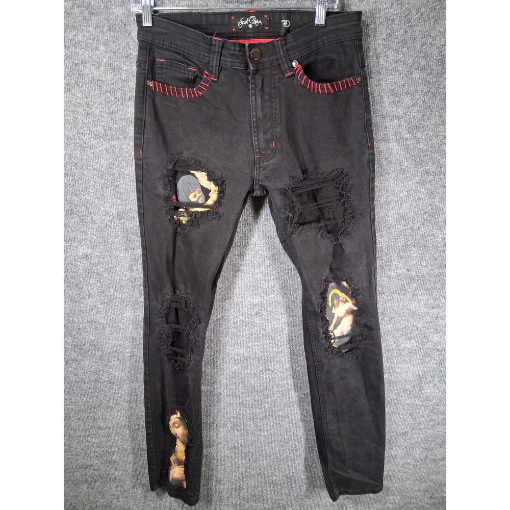 Frost Original Black Distressed Graphic Art Jeans Size‎ 32x32